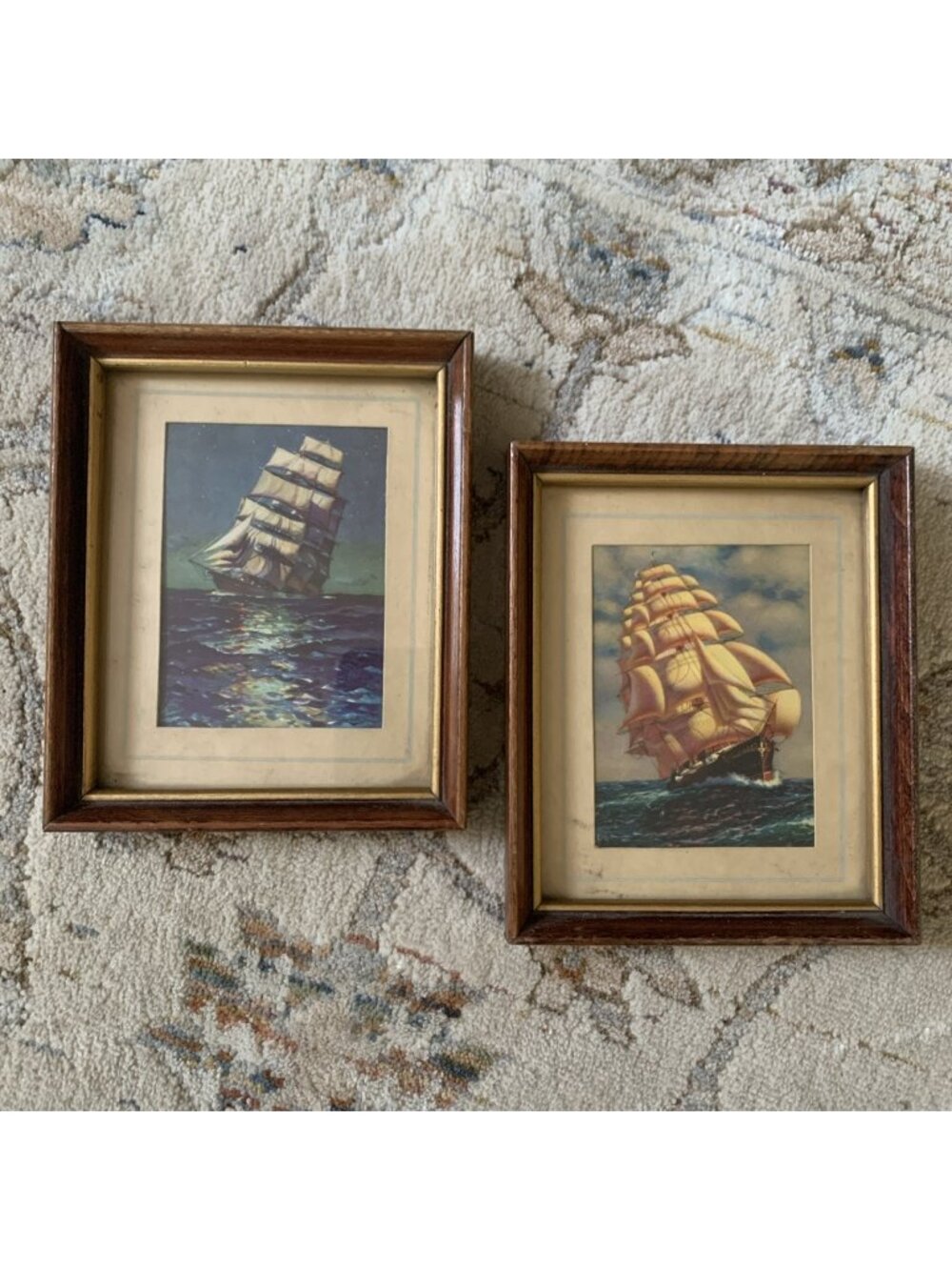 Vintage Pair Framed Clipper Ship Prints Small Nautical Sailing Ship Wall Art